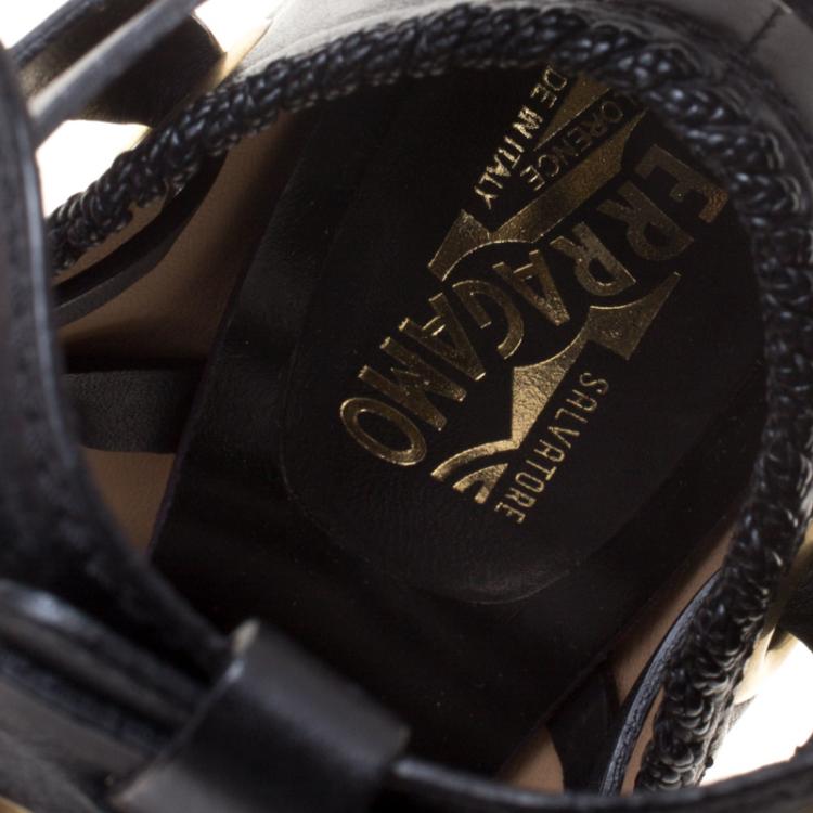 Pre Owned Salvatore Ferragamo Black Leather Shyla Gladiator Sandals Size 40