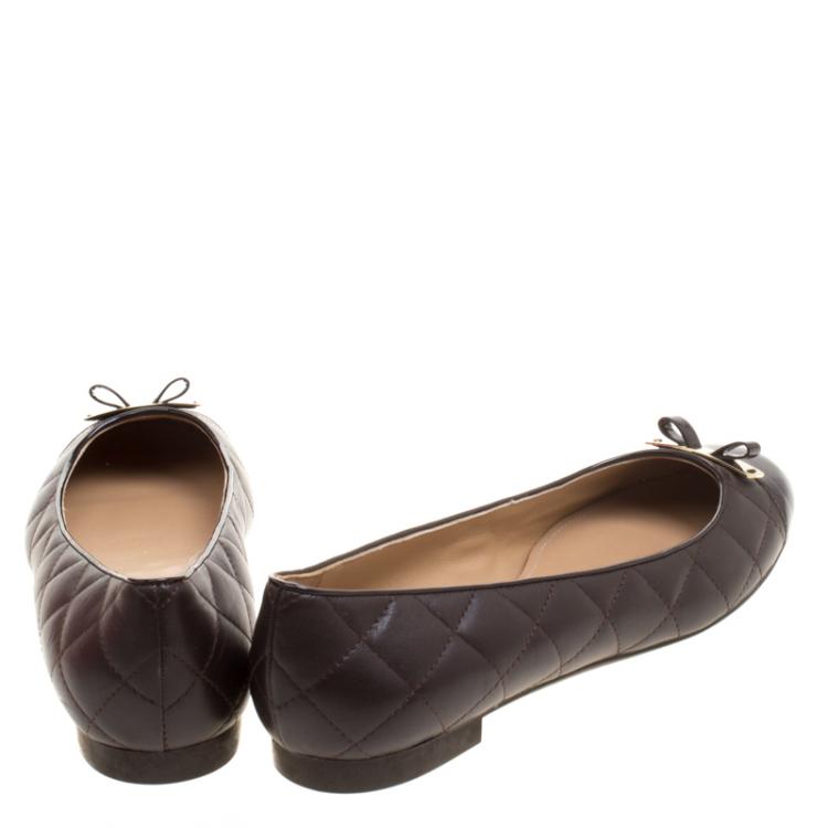 Pre Owned Salvatore Ferragamo Chocolate Brown Quilted Leather Bow Ballet Flats Size 40.5