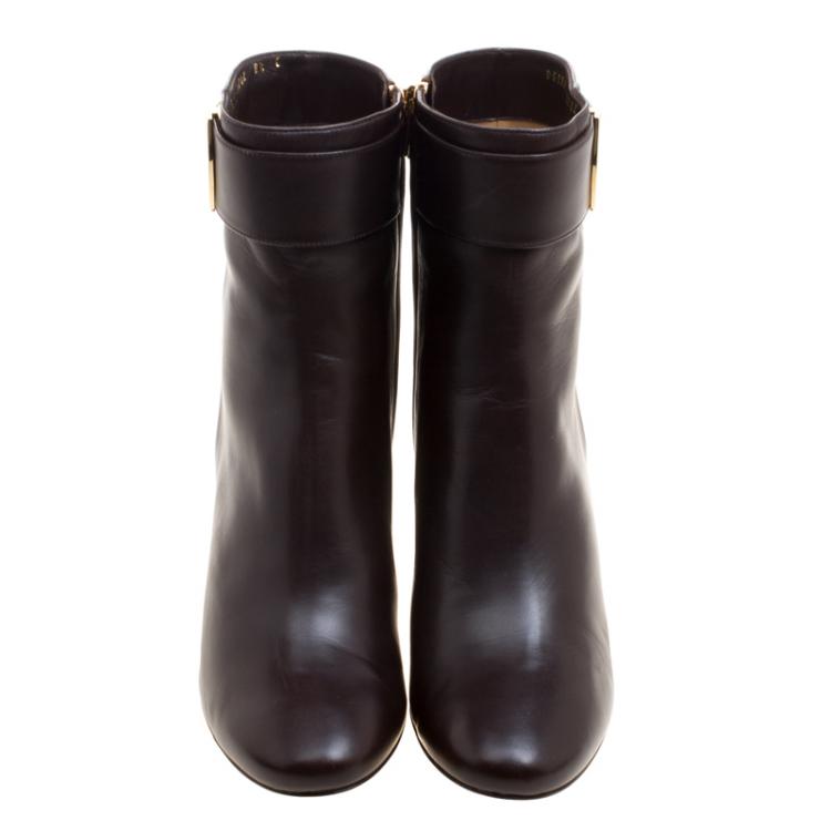 Pre Owned Salvatore Ferragamo Chocolate Brown Leather Fiamma Ankle Boots Size 39