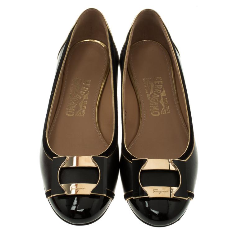 Pre Owned Salvatore Ferragamo Black Leather and Suede Missy Ballet Flats Size 38