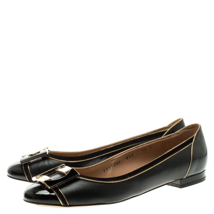 Pre Owned Salvatore Ferragamo Black Leather and Suede Missy Ballet Flats Size 38