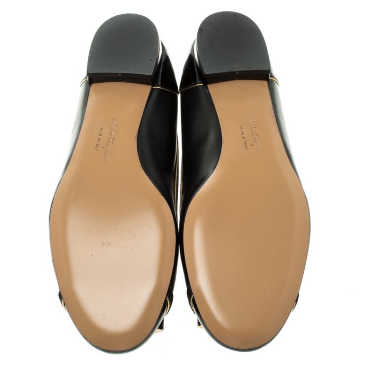 Pre Owned Salvatore Ferragamo Black Leather and Suede Missy Ballet Flats Size 38