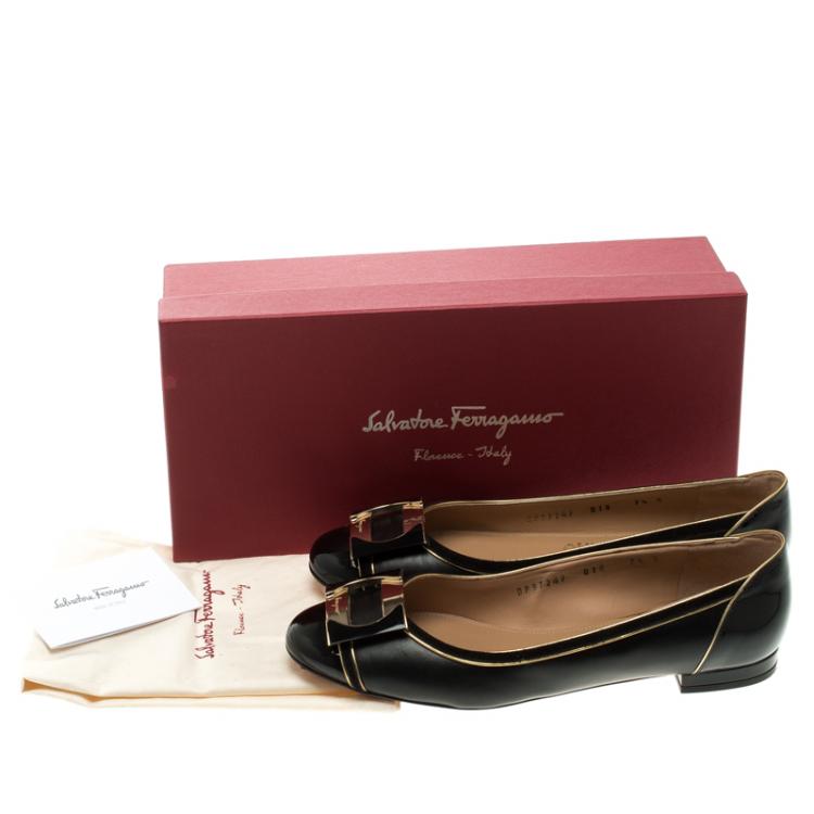 Pre Owned Salvatore Ferragamo Black Leather and Suede Missy Ballet Flats Size 38