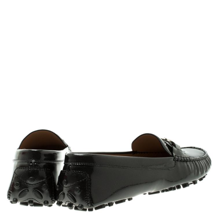 Pre Owned Salvatore Ferragamo Black Patent Pebbled Leather Saba Loafers Size 41