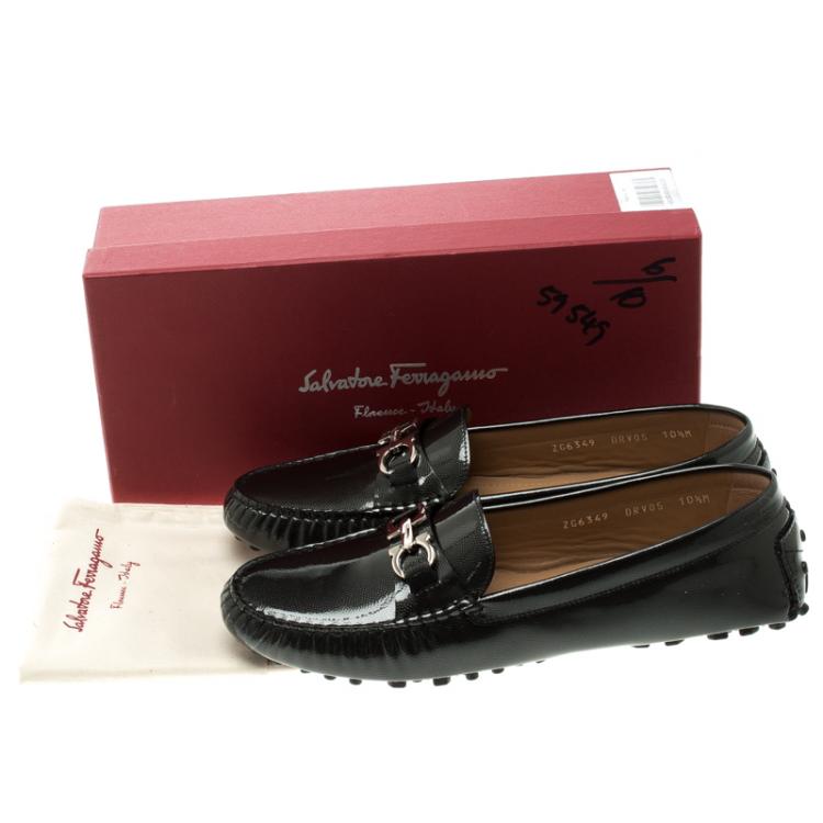 Pre Owned Salvatore Ferragamo Black Patent Pebbled Leather Saba Loafers Size 41