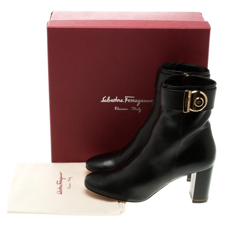 Pre Owned Salvatore Ferragamo Black Leather Fiamma Ankle Boots Size 39.5