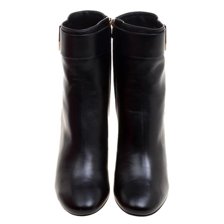 Pre Owned Salvatore Ferragamo Black Leather Fiamma Ankle Boots Size 39.5