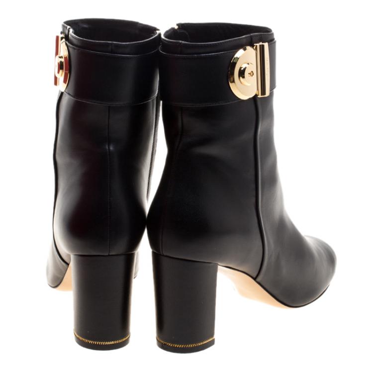 Pre Owned Salvatore Ferragamo Black Leather Fiamma Ankle Boots Size 39.5