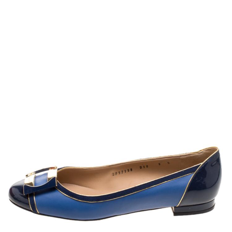 Pre Owned Salvatore Ferragamo Blue Leather And Suede Missy Ballet Flats Size 39.5