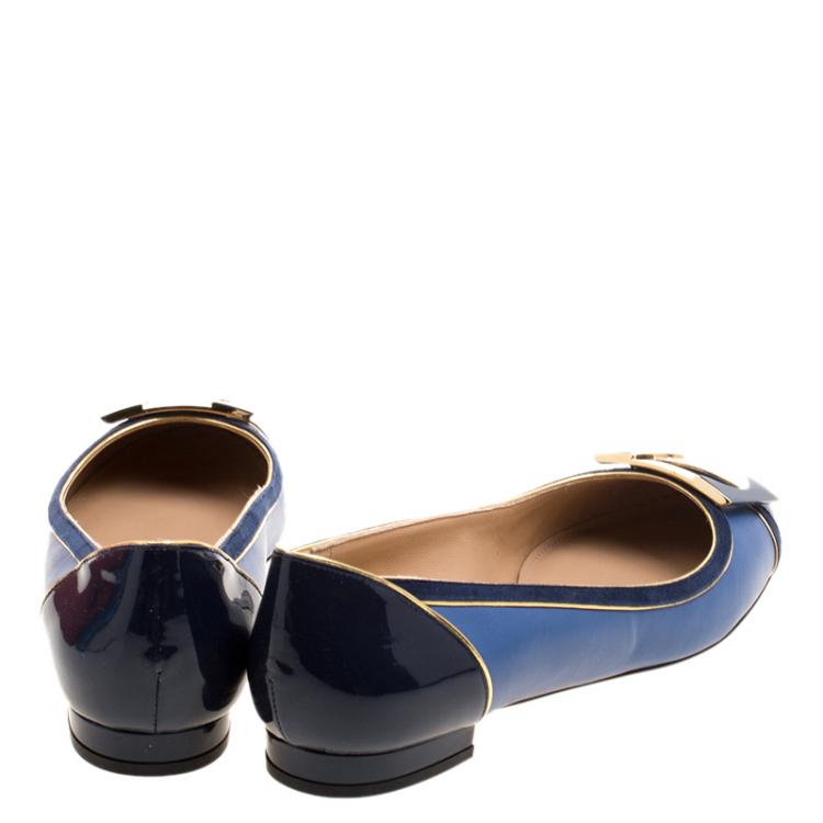 Pre Owned Salvatore Ferragamo Blue Leather And Suede Missy Ballet Flats Size 39.5