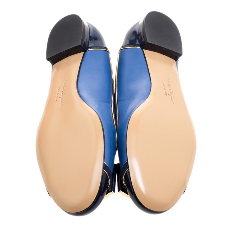 Pre Owned Salvatore Ferragamo Blue Leather And Suede Missy Ballet Flats Size 39.5