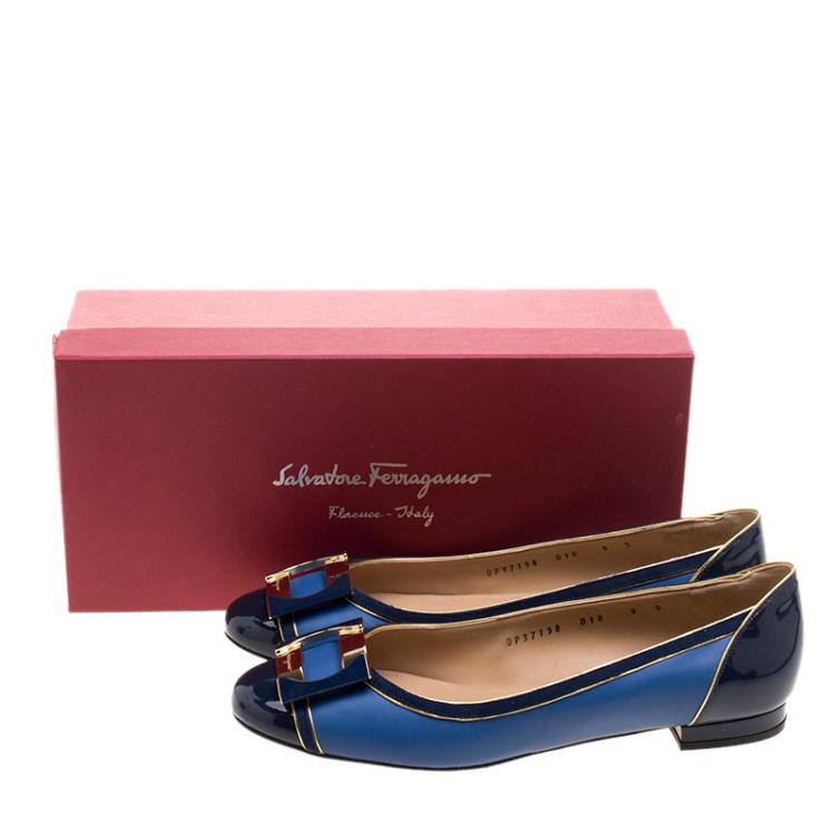 Pre Owned Salvatore Ferragamo Blue Leather And Suede Missy Ballet Flats Size 39.5