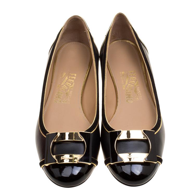 Pre Owned Salvatore Ferragamo Black Leather Missy Ballet Flats Size 37 