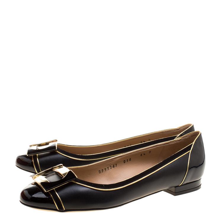Pre Owned Salvatore Ferragamo Black Leather Missy Ballet Flats Size 37 