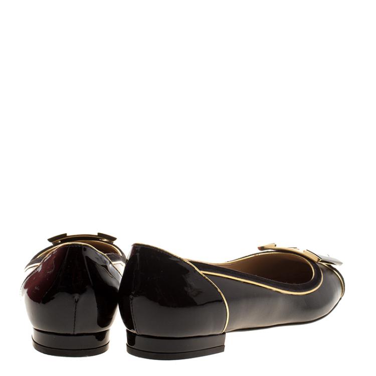 Pre Owned Salvatore Ferragamo Black Leather Missy Ballet Flats Size 37 