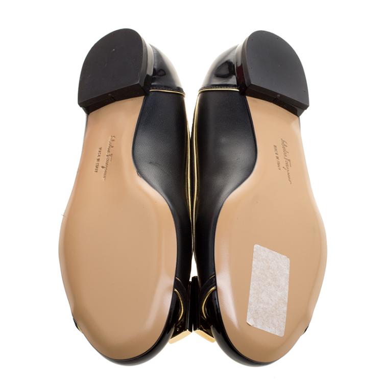 Pre Owned Salvatore Ferragamo Black Leather Missy Ballet Flats Size 37 