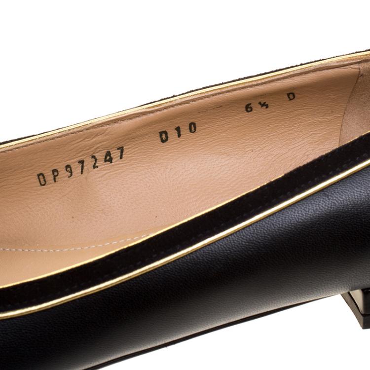 Pre Owned Salvatore Ferragamo Black Leather Missy Ballet Flats Size 37 