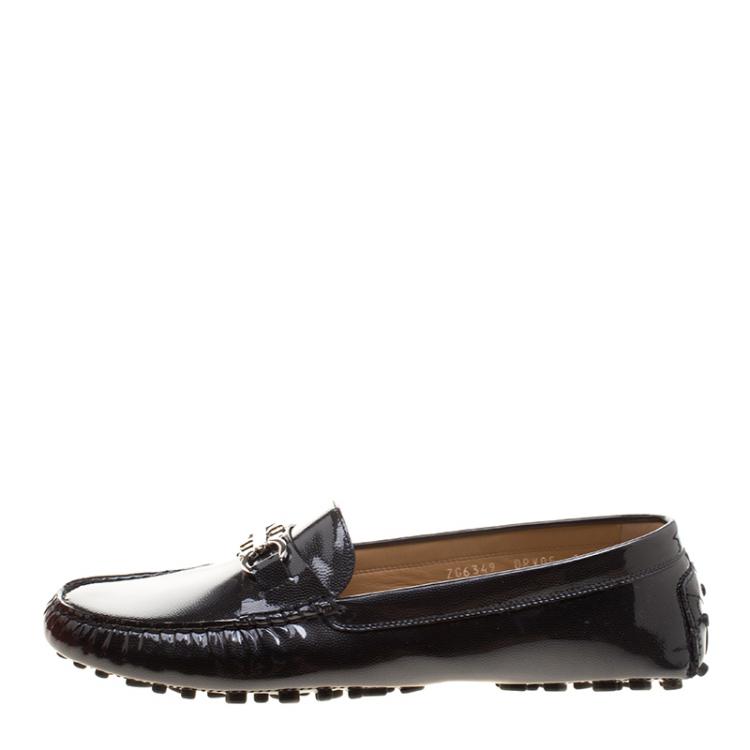 Pre Owned Salvatore Ferragamo Black Patent Pebbled Leather Saba Loafers Size 41.5