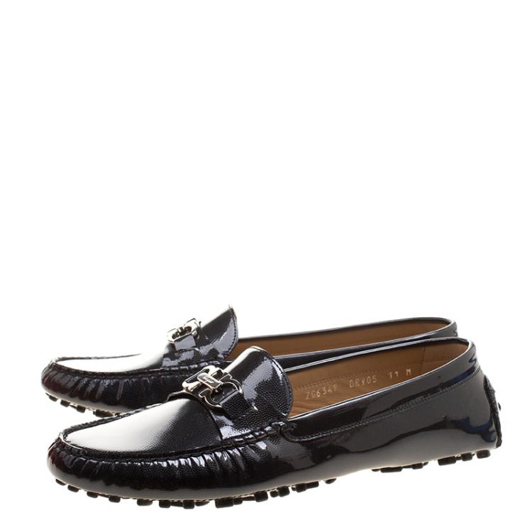 Pre Owned Salvatore Ferragamo Black Patent Pebbled Leather Saba Loafers Size 41.5