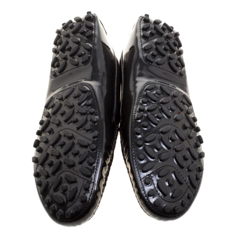 Pre Owned Salvatore Ferragamo Black Patent Pebbled Leather Saba Loafers Size 41.5