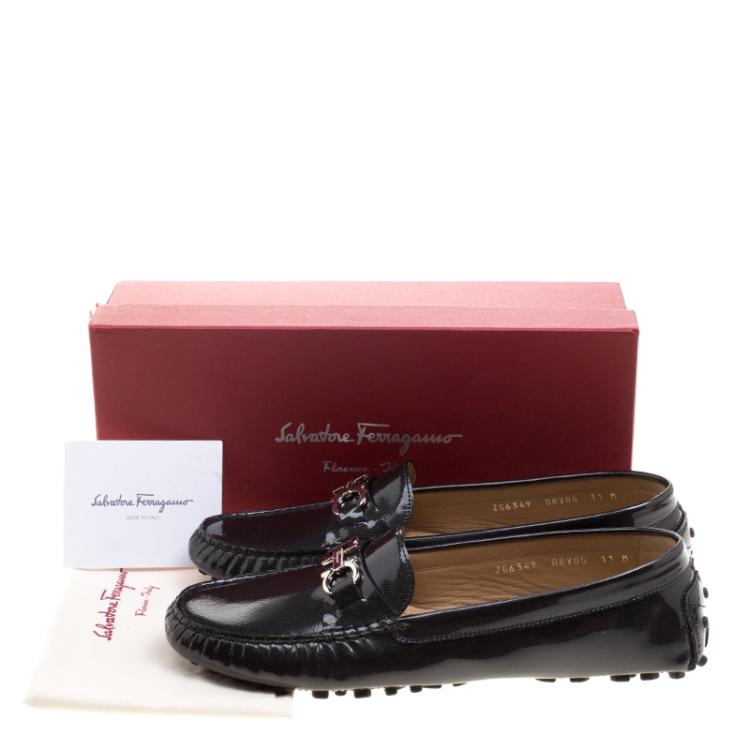 Pre Owned Salvatore Ferragamo Black Patent Pebbled Leather Saba Loafers Size 41.5
