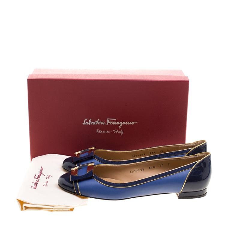 Pre Owned Salvatore Ferragamo Blue Leather And Suede Missy Ballet Flats Size 40.5