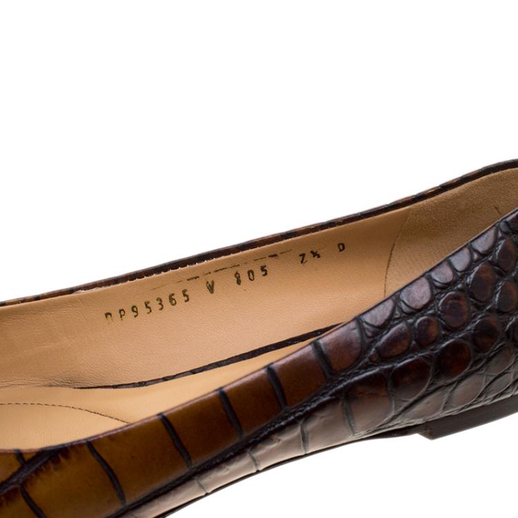 Pre Owned Salvatore Ferragamo Copper Brown Embossed Alligator Leather Varina Ballet Flats Size 38