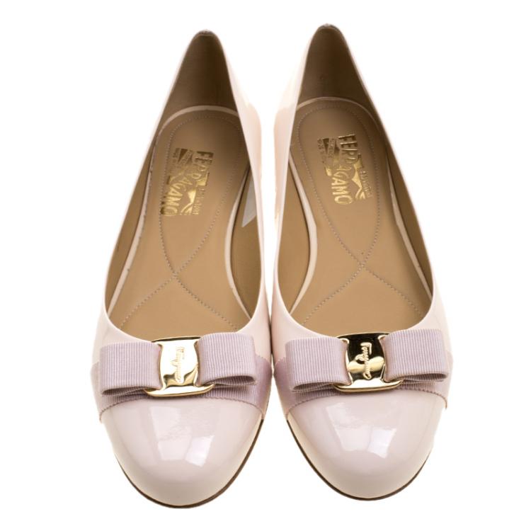 Pre Owned Salvatore Ferragamo Blush Pink Patent Leather Varina Ballet Flats Size 41