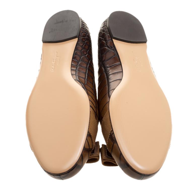 Pre Owned Salvatore Ferragamo Brown Ombre Alligator Embossed Leather Varina Ballet Flats Size 38.5
