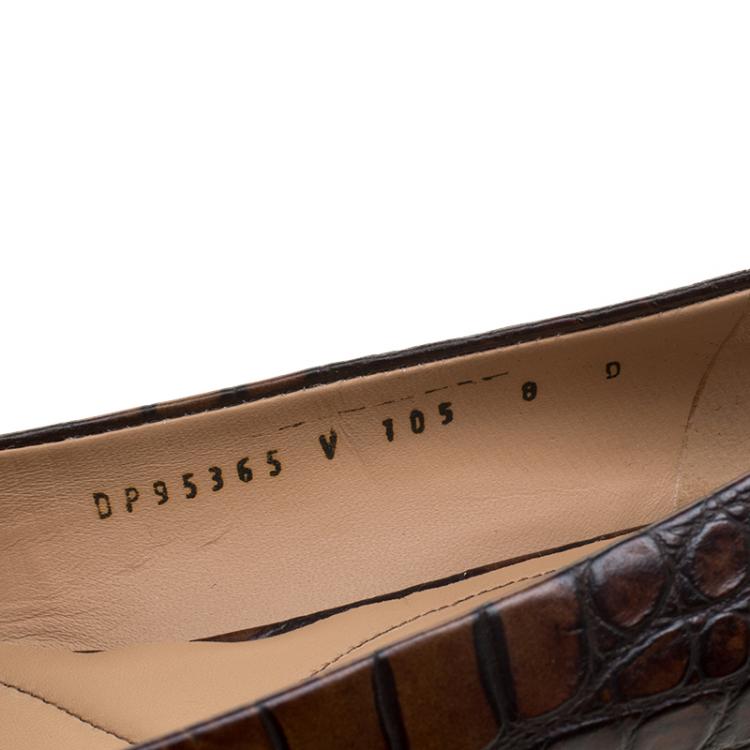 Pre Owned Salvatore Ferragamo Brown Ombre Alligator Embossed Leather Varina Ballet Flats Size 38.5