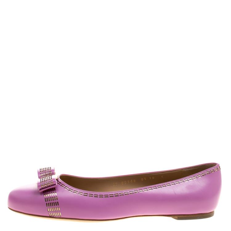 Pre Owned Salvatore Ferragamo Lilac Purple Leather Vara Ballet Flats Size 40.5