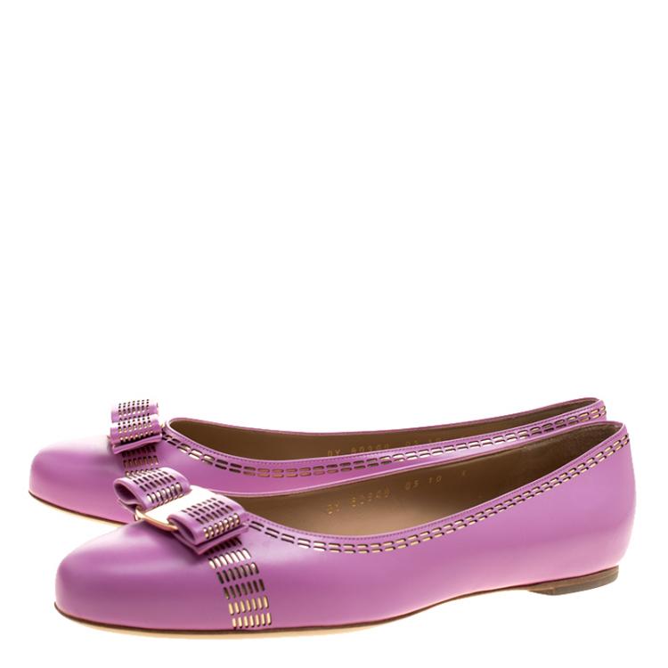 Pre Owned Salvatore Ferragamo Lilac Purple Leather Vara Ballet Flats Size 40.5