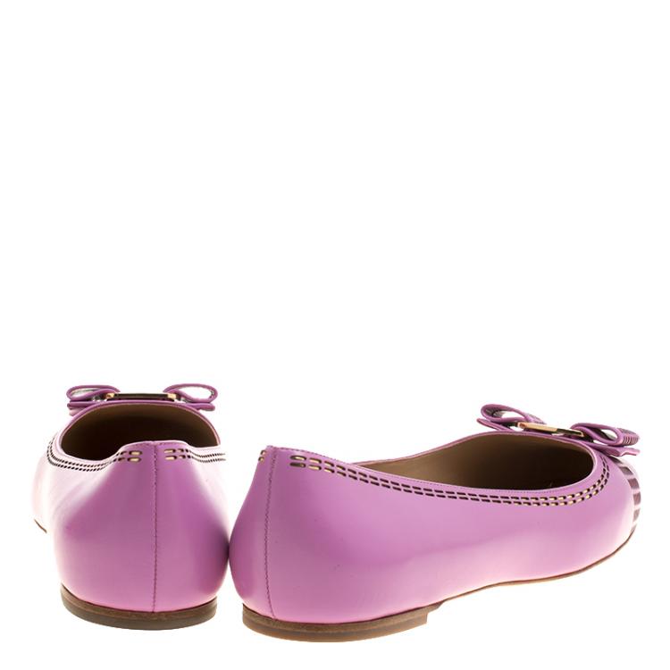 Pre Owned Salvatore Ferragamo Lilac Purple Leather Vara Ballet Flats Size 40.5