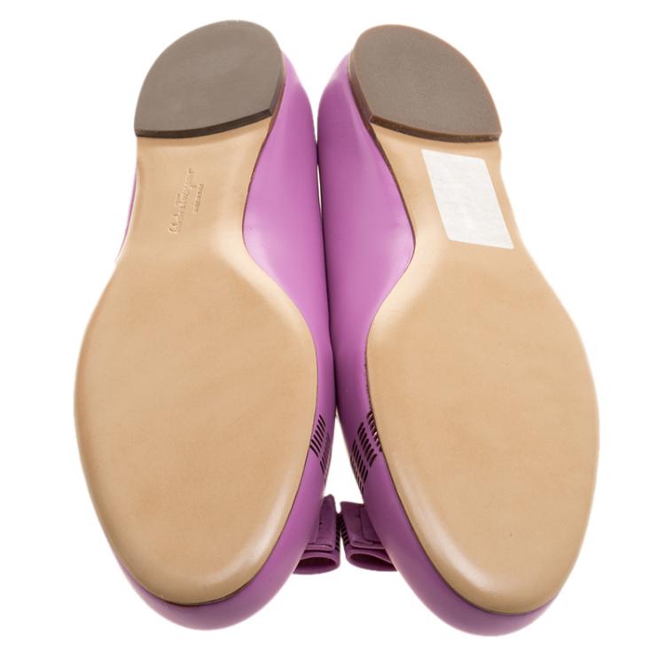 Pre Owned Salvatore Ferragamo Lilac Purple Leather Vara Ballet Flats Size 40.5