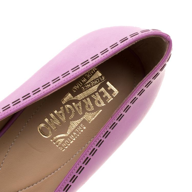 Pre Owned Salvatore Ferragamo Lilac Purple Leather Vara Ballet Flats Size 40.5