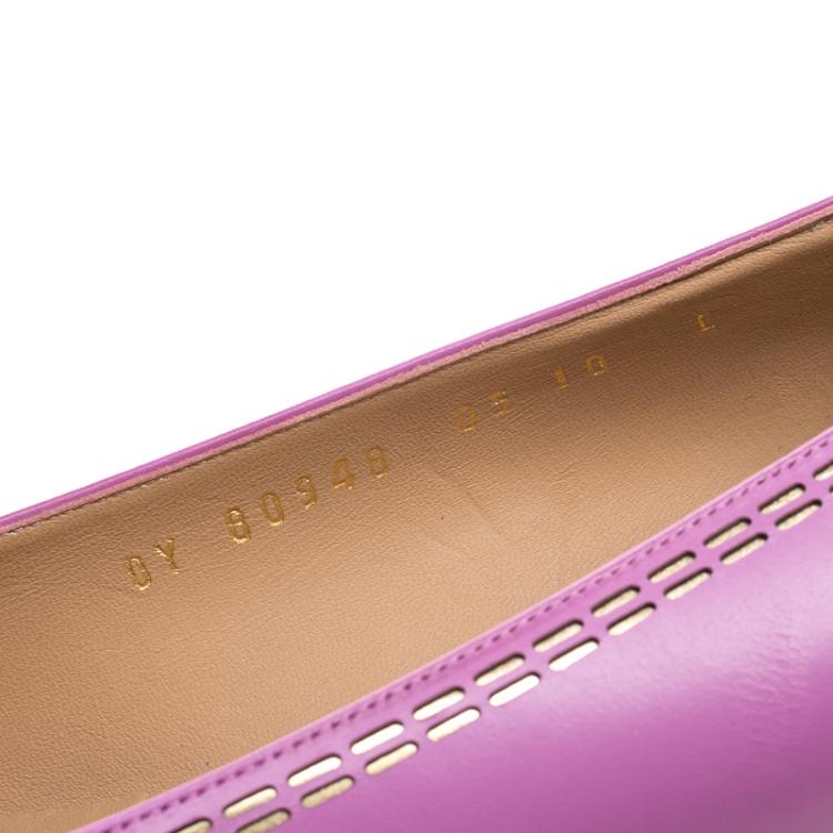 Pre Owned Salvatore Ferragamo Lilac Purple Leather Vara Ballet Flats Size 40.5