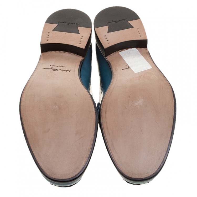 Pre Owned Salvatore Ferragamo Women Teal Patent Leather Mason Gancio Bit Loafers Size 40.5