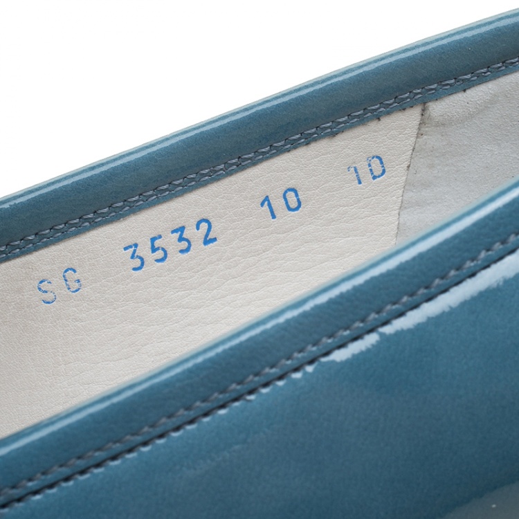 Pre Owned Salvatore Ferragamo Women Teal Patent Leather Mason Gancio Bit Loafers Size 40.5