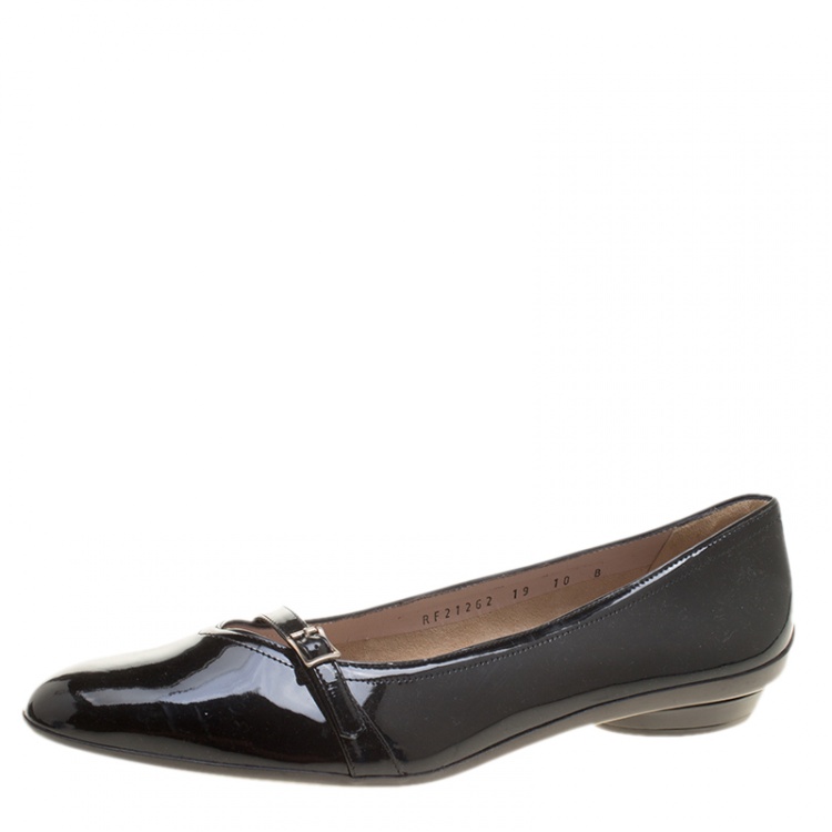 Pre Owned Salvatore Ferragamo Black Patent Leather Audrey Mary Jane Ballet Flats Size 40.5