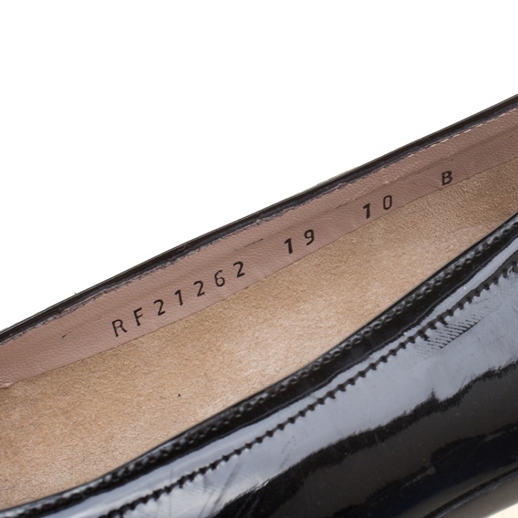 Pre Owned Salvatore Ferragamo Black Patent Leather Audrey Mary Jane Ballet Flats Size 40.5