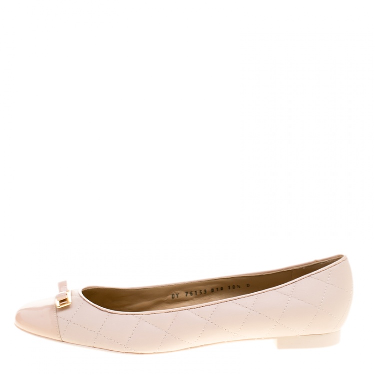 Pre Owned Salvatore Ferragamo Blush Pink Quilted Leather Bow Ballet Flats Size 41