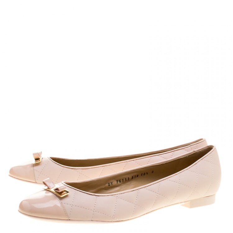 Pre Owned Salvatore Ferragamo Blush Pink Quilted Leather Bow Ballet Flats Size 41