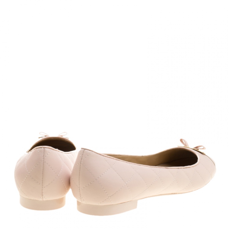 Pre Owned Salvatore Ferragamo Blush Pink Quilted Leather Bow Ballet Flats Size 41