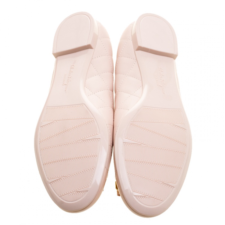 Pre Owned Salvatore Ferragamo Blush Pink Quilted Leather Bow Ballet Flats Size 41