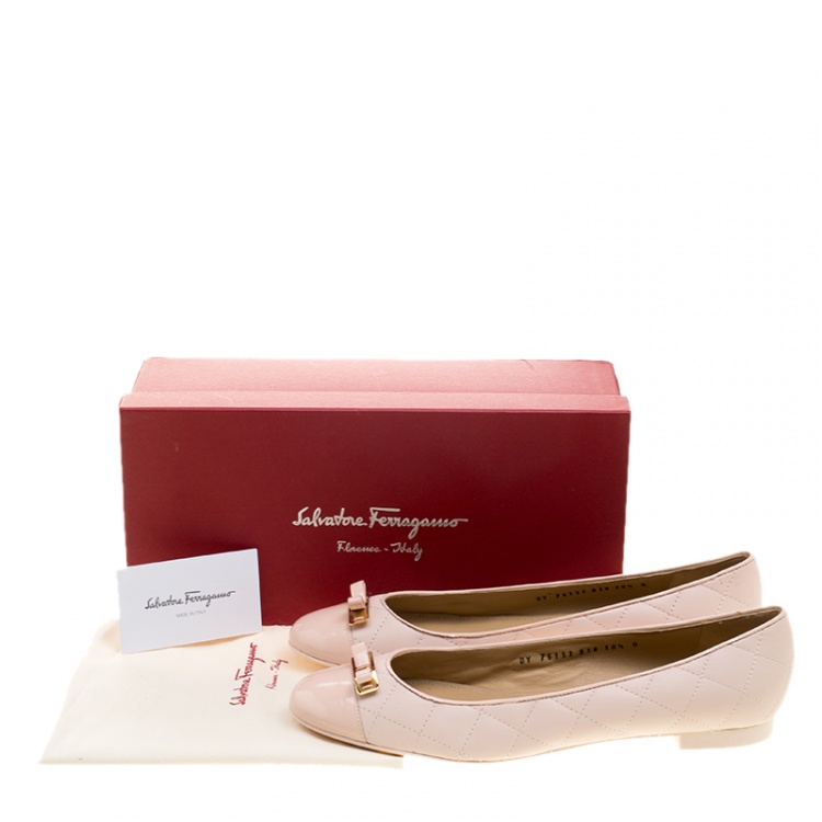Pre Owned Salvatore Ferragamo Blush Pink Quilted Leather Bow Ballet Flats Size 41