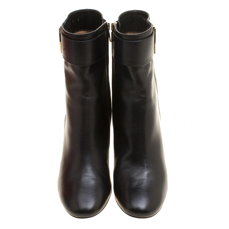 Pre Owned Salvatore Ferragamo Black Leather Fiamma Ankle Boots Size 38.5