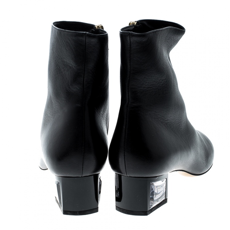 Pre Owned Salvatore Ferragamo Black Leather Crystal Heel Ankle Boots Size 40.5