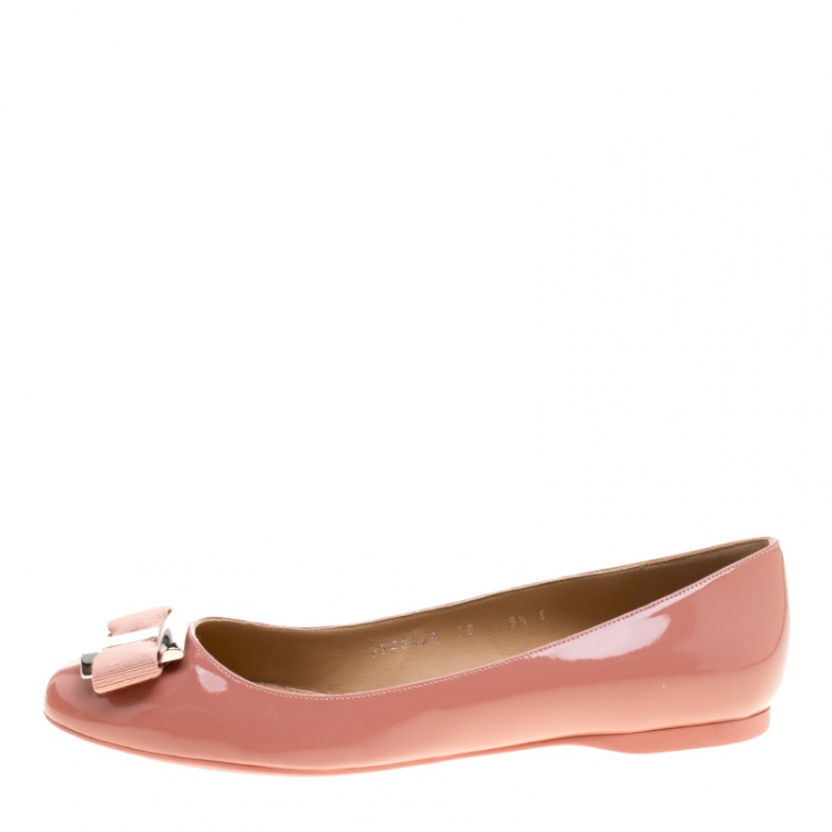 Pre Owned Salvatore Ferragamo Blush Pink Patent Leather Ninna Kangaroo Bow Ballet Flats Size 40