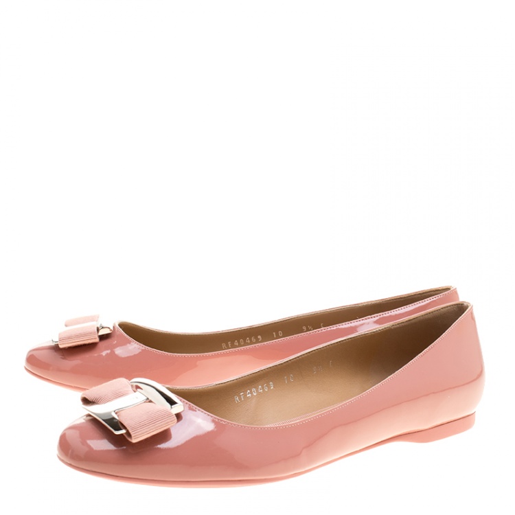 Pre Owned Salvatore Ferragamo Blush Pink Patent Leather Ninna Kangaroo Bow Ballet Flats Size 40