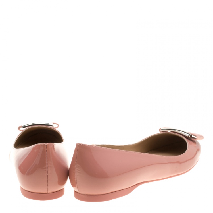 Pre Owned Salvatore Ferragamo Blush Pink Patent Leather Ninna Kangaroo Bow Ballet Flats Size 40